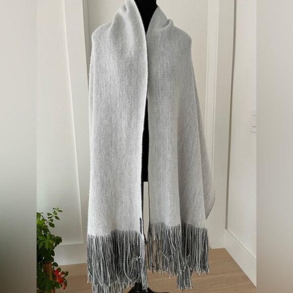 MOMENT BY MOMENT Shawl Wrap Oversize Cozy Scarf Charcoal Grey Long Fringe - Picture 3 of 10